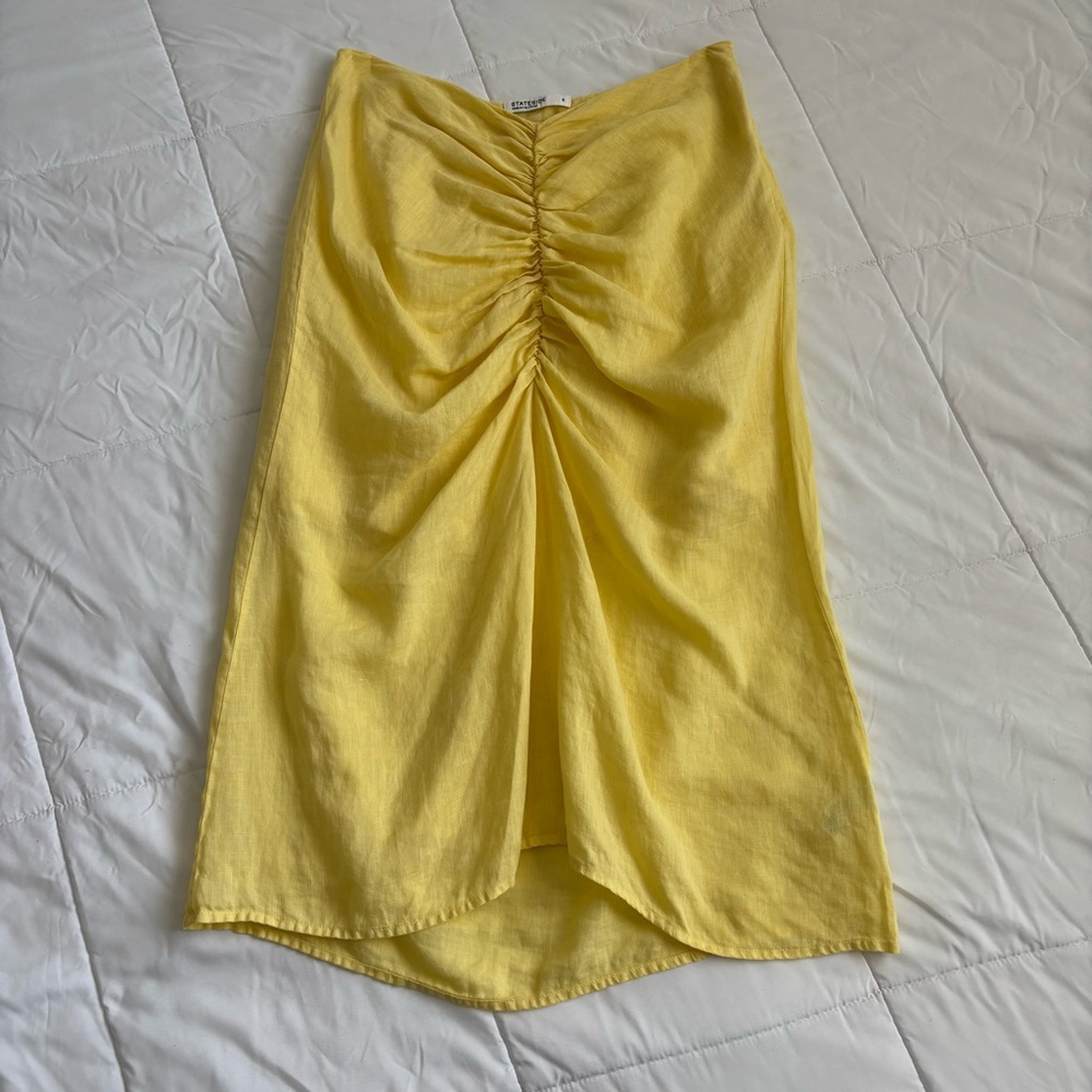 STATESIDE Yellow Ruched Midi Skirt